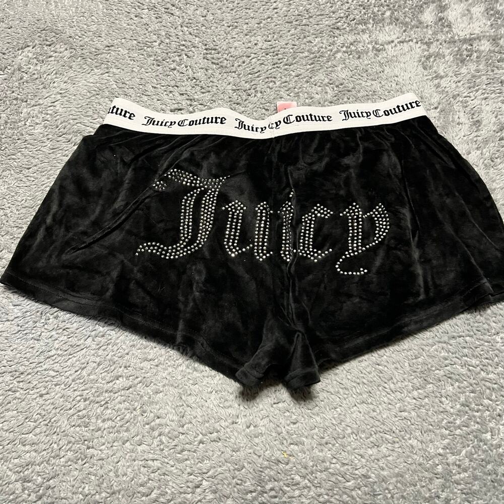 Juicy Couture Shorts Womens Medium Black Velour Sleepwear Elastic Waist
